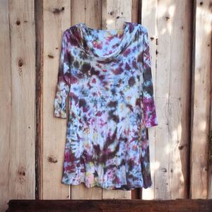 Soft Surroundings M Tie Dye Hooded Cowl Neck Tunic Top